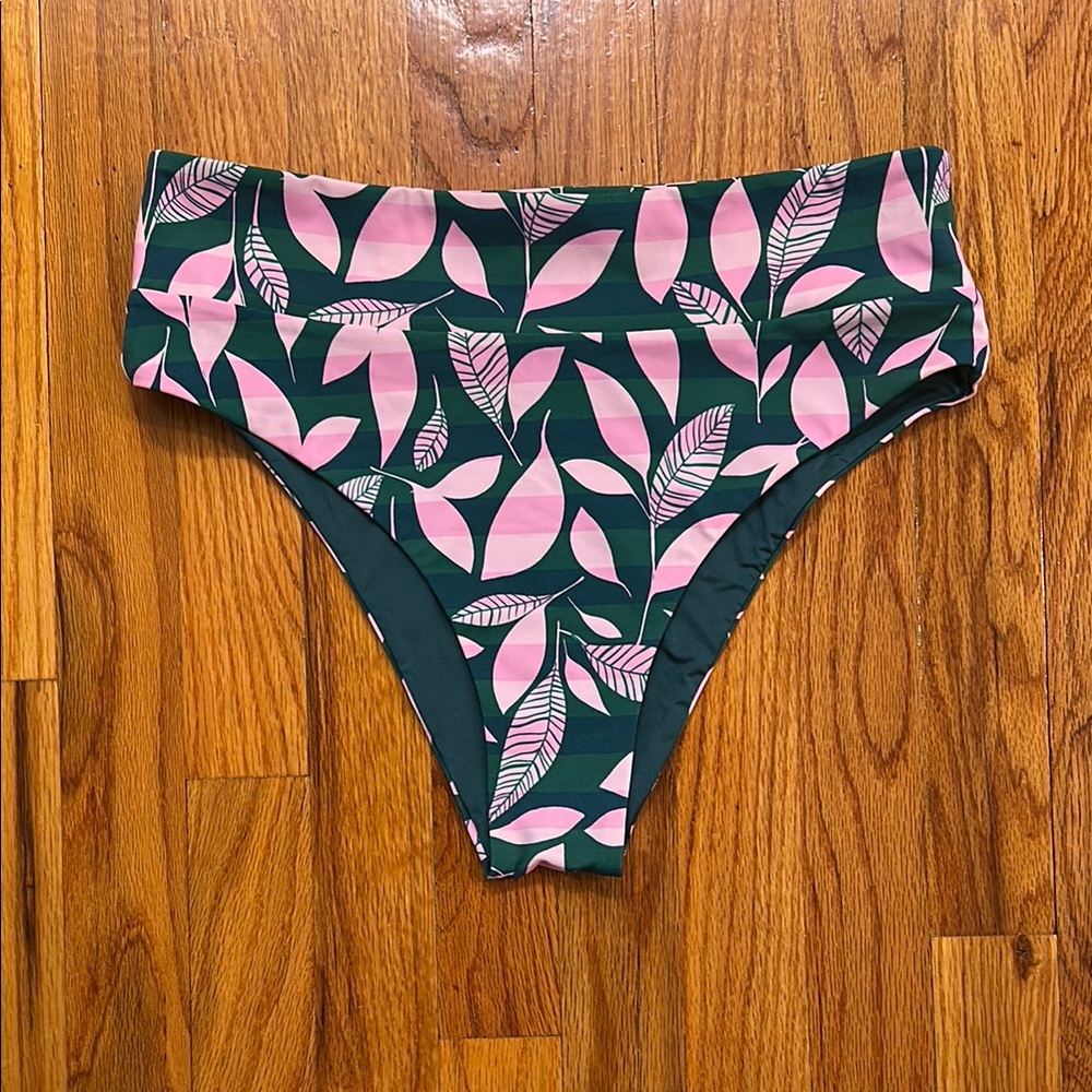 Onia Pink and Green Leaf Print Women's Swim Bottom
